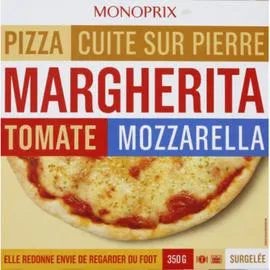 MONOPRIX Pizza margherita tomate mozzarella cuite sur pierre, surgelée 350g