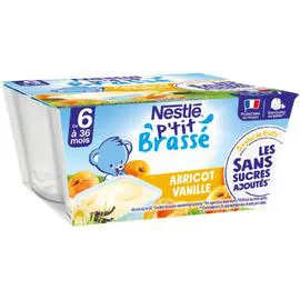 NESTLÉ, P'TIT BRASSÉ Yaourt abricot vanille sans sucres ajoutés 4x90g