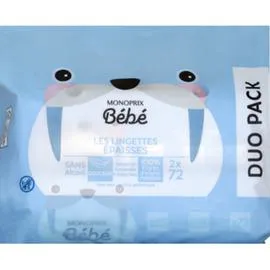 MONOPRIX BÉBÉ Les Lingettes épaisses 2x72