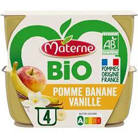 MATERNE Compotes pomme banane vanille BIO sans sucre ajouté 4x100g