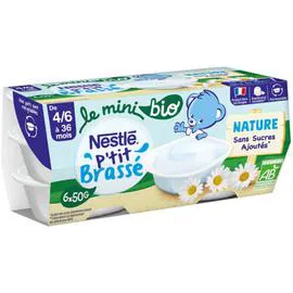 NESTLÉ Fromage Blanc P'tit Brassé Nature Sans Sucres Ajoutés 6x50g
