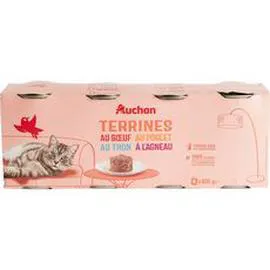 AUCHAN Terrines à la viande et au poisson en boite pour chat 4x400g