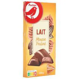 AUCHAN Tablette de chocolat au lait fourrée mousse praliné 150g