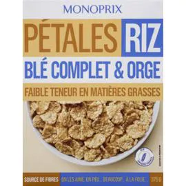 MONOPRIX Pétales de riz, blé complet et orge 375g