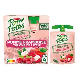 MATERNE, POM'POTES Compote Pomme Framboise touche de Litchi 4x90g