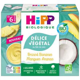 HIPP BIOLOGIQUE Délice Végétal Brasse Végétal Bananes Mangues Ananas Coupelles Dès 6 Mois 4x100g