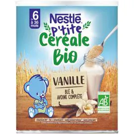 NESTLÉ, P'TITE CÉRÉALE Céréales bébé dès 6 mois vanille bio 240g