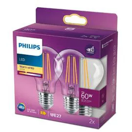 PHILIPS Ampoule LED E27 Standard Filement Blanc-chaud 60W x2 x2
