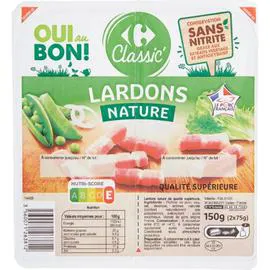 CARREFOUR CLASSIC' Lardons nature Sans Nitrite 2x75g