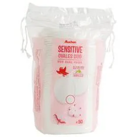 AUCHAN Sensitive cotons ovales à démaquiller x50