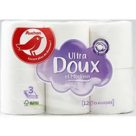 AUCHAN Papier toilette blanc ultra doux & moelleux 3 épaisseurs x12