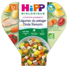 HIPP BIOLOGIQUE Plat bébé dès 12 mois légumes du potager dinde romarin Bio 230g