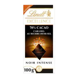 LINDT Tablette de chocolat Excellence Noir 70% Caramel Beurre Sel 100g