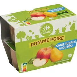 CARREFOUR CLASSIC' Compote pomme poire s/sucres ajoutés 4x100g