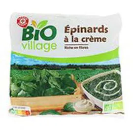 MARQUE REPÈRE, BIO VILLAGE Epinards hachés à la crème Bio 600g