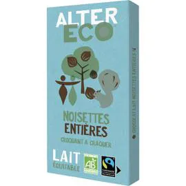 ALTER ECO Chocolat bio lait noisettes entières 100g