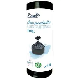 CARREFOUR SIMPL Sac poubelle à lien traditionnel 100L x10