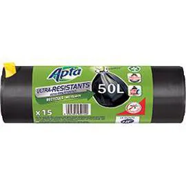 APTA Sacs poubelle ultra-résistants recyclés 50 L x15