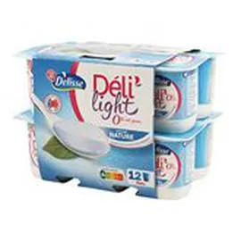 MARQUE REPÈRE, DÉLISSE Yaourts nature Déli'light 0% MG 12x125g