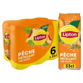 LIPTON Boisson au thé glacé saveur pêche pétillant 6x33cl