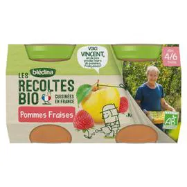 BLÉDINA, LES RECOLTES BIO Compote bébé pommes fraises - dès 6 mois 2x130g