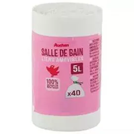 AUCHAN Sacs poubelle à liens détachables salle de bain 5L x40