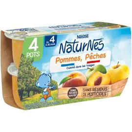 NESTLÉ, NATURNES Compotes bébé dès 4/6 mois, pommes pêches 4x130g