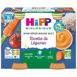 HIPP BIOLOGIQUE Petits pots bébé dès 8 mois risotto de légumes Bio 2x190g