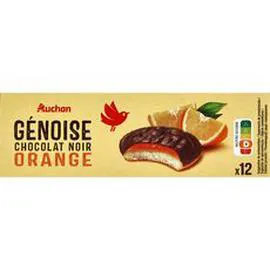 AUCHAN Génoises nappées de chocolat noir saveur orange 150g