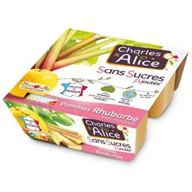 CHARLES & ALICE Compotes pommes rhubarbe sans sucres ajoutés 4x97g