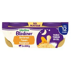 BLÉDINA, BLÉDÎNER Plat bébé dès 12 mois légumes butternut panais boulghour 2x200g