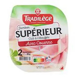 MARQUE REPÈRE, TRADILÈGE Jambon supérieur Avec couenne -2 tranches 80g