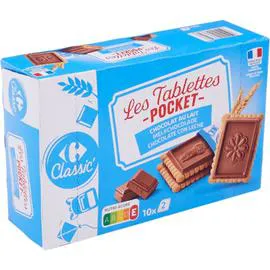 CARREFOUR CLASSIC' Biscuits tablette chocolat lait Pocket 250g