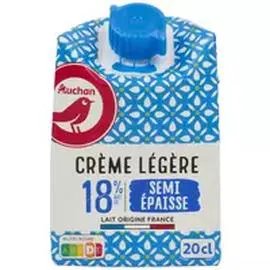 AUCHAN Crème légère semi épaisse 18%MG 200ml