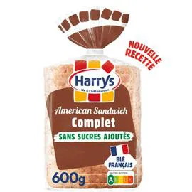 HARRYS Pain de mie American sandwich complet sans sucres ajoutés sans additifs 600g