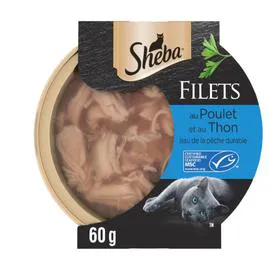 SHEBA Pâtée pour chat filets au poulet et au thon 60g