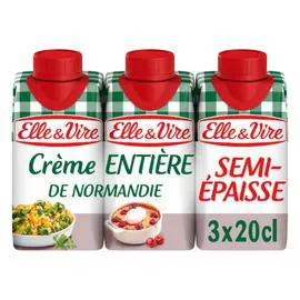 ELLE & VIRE Crème UHT semi-épaisse entière 30% MG 3x20cl