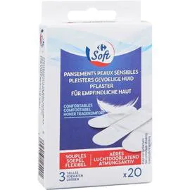 CARREFOUR SOFT Pansements peaux sensibles 3 tailles x20
