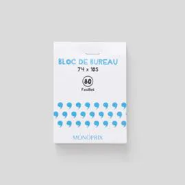 MONOPRIX MAISON Bloc Notes, 7,4X10,5Cm, Petits Carreaux, 80 Feuilles, 80Gr/M² 80g