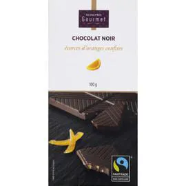 MONOPRIX GOURMET Chocolat noir aux écorces d'oranges confites, Max Havelaar 100g