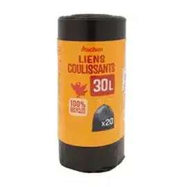 AUCHAN Sacs poubelle avec liens coulissants 30L x20