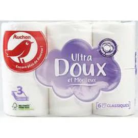 AUCHAN Papier Toilette blanc 3 épaisseurs x6