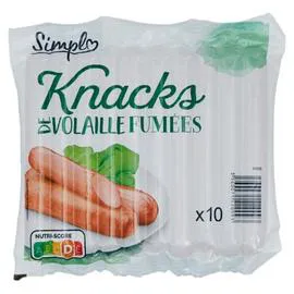 CARREFOUR SIMPL Knack de volaille fumées 10x35g