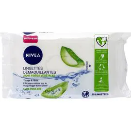 NIVEA Lingettes démaquillante visage & yeux peaux normales aloé vera 100% fibres végétales x25