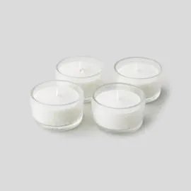 MONOPRIX Maison 4 Mini Bougies Non Parfumées, Chauffe Plat, Verre, Cire Végétale, 9,5X2,5X9,5Cm, Ivoire l'unité