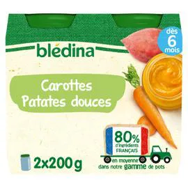 BLÉDINA Petit pot bébé dès 6 mois carottes patates douces 2x200g