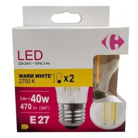 CARREFOUR Ampoule LEDFil sphérique - 40W - E27 x2