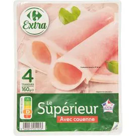 CARREFOUR EXTRA Jambon Le Supérieur avec couenne 4x40g