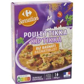 CARREFOUR, SENSATION Plat cuisiné poulet Tikka riz basmati SENSATION 350g