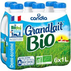 CANDIA, GRANDLAIT Lait Demi-Ecreme Bio Stérilisé UHT 6x1l